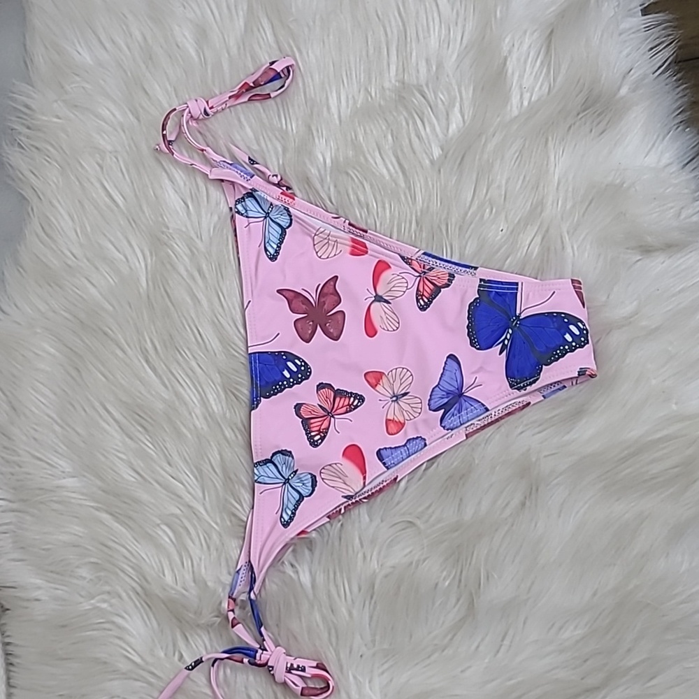 Butterfly Print Swim Bottoms Size XL Pink Blue Tie Side Brand New Beach Travel